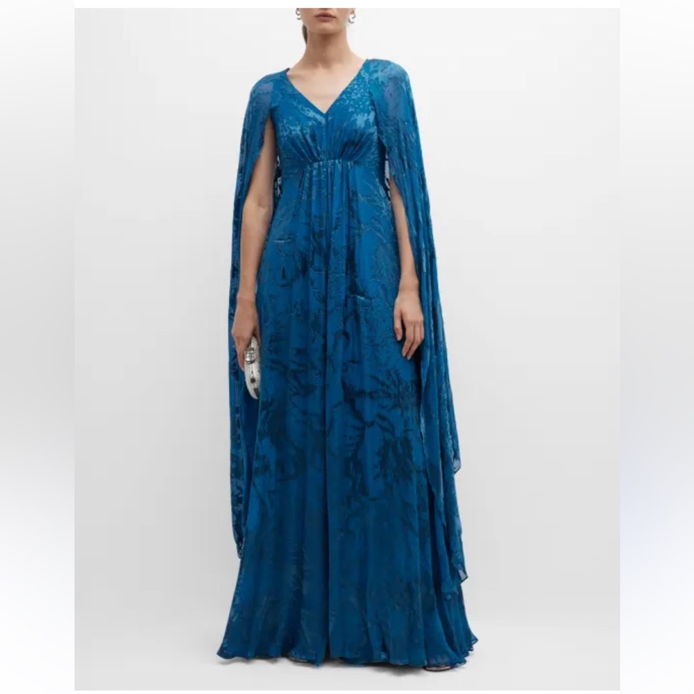 Rene Ruiz Burn Out Cape Sleeve Silk Gown